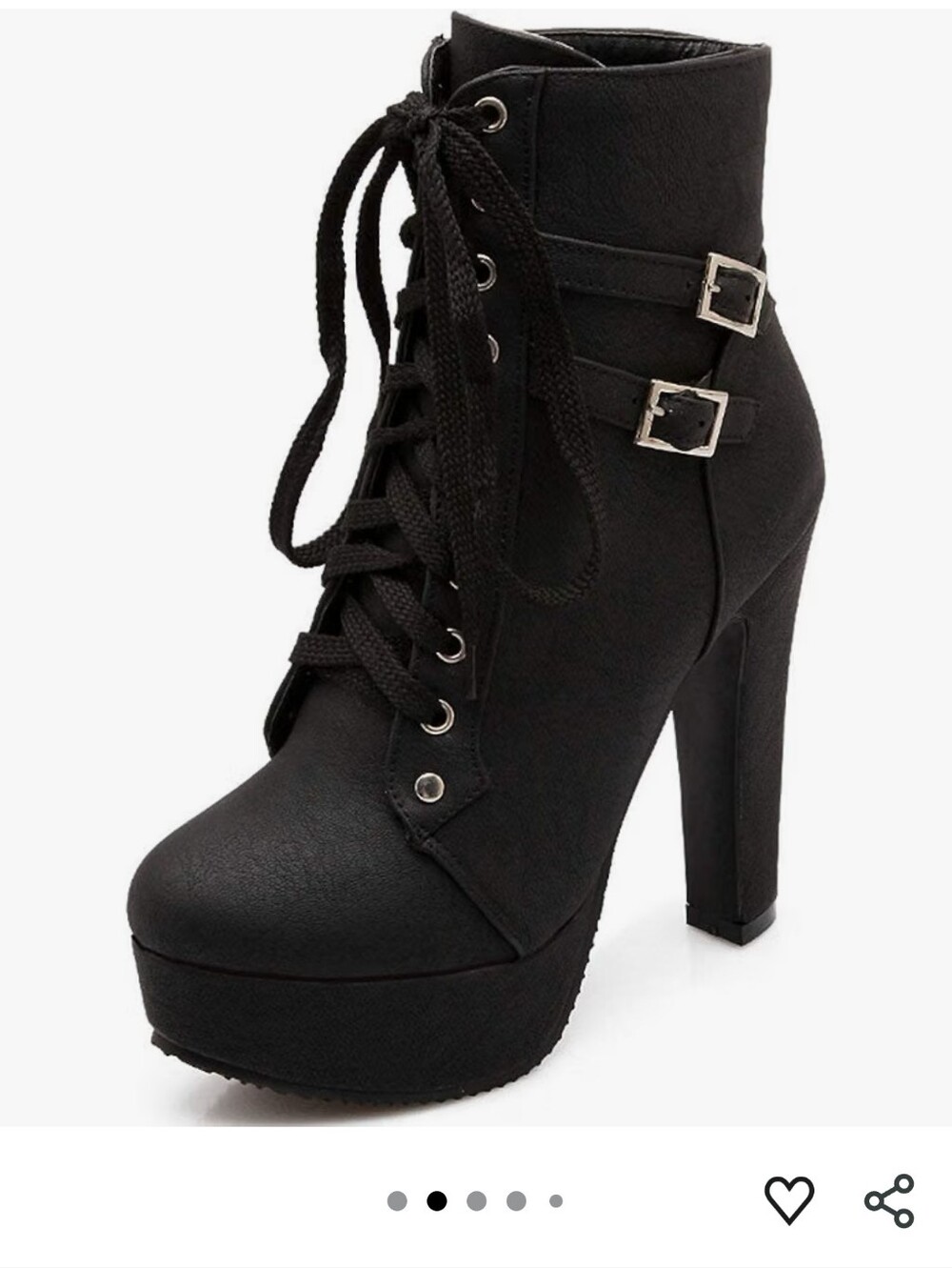 Amazon Black Lace-Up Platform Ankle Boots with Buckle Straps